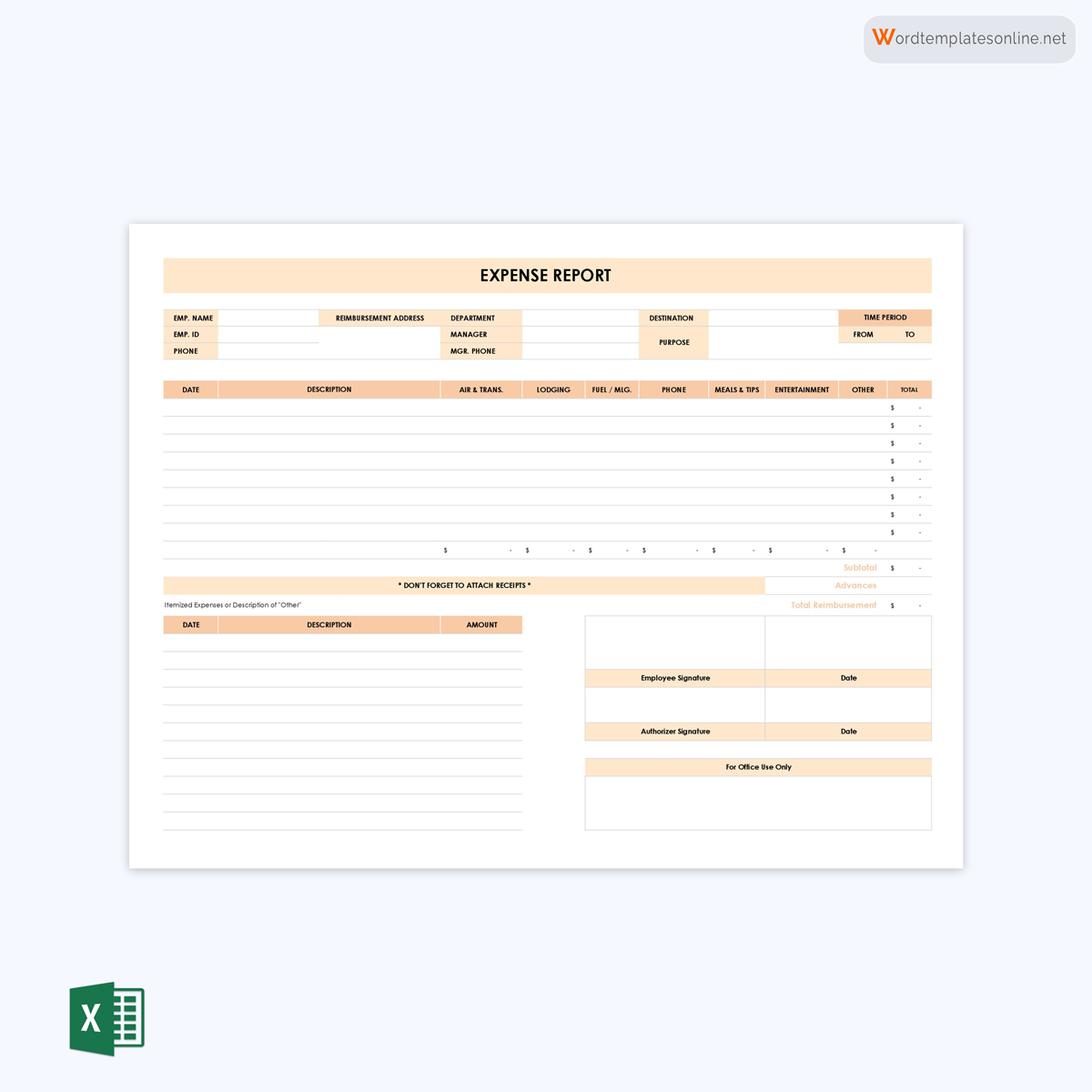 Great Downloadable Expense Report Template 03 as Excel Sheet