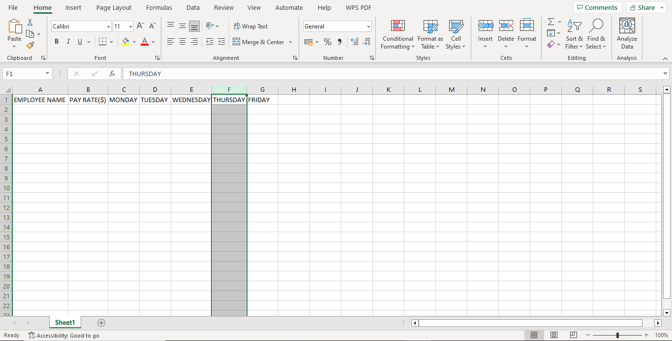 Creating an Overtime Sheet on MS Excel Step 02