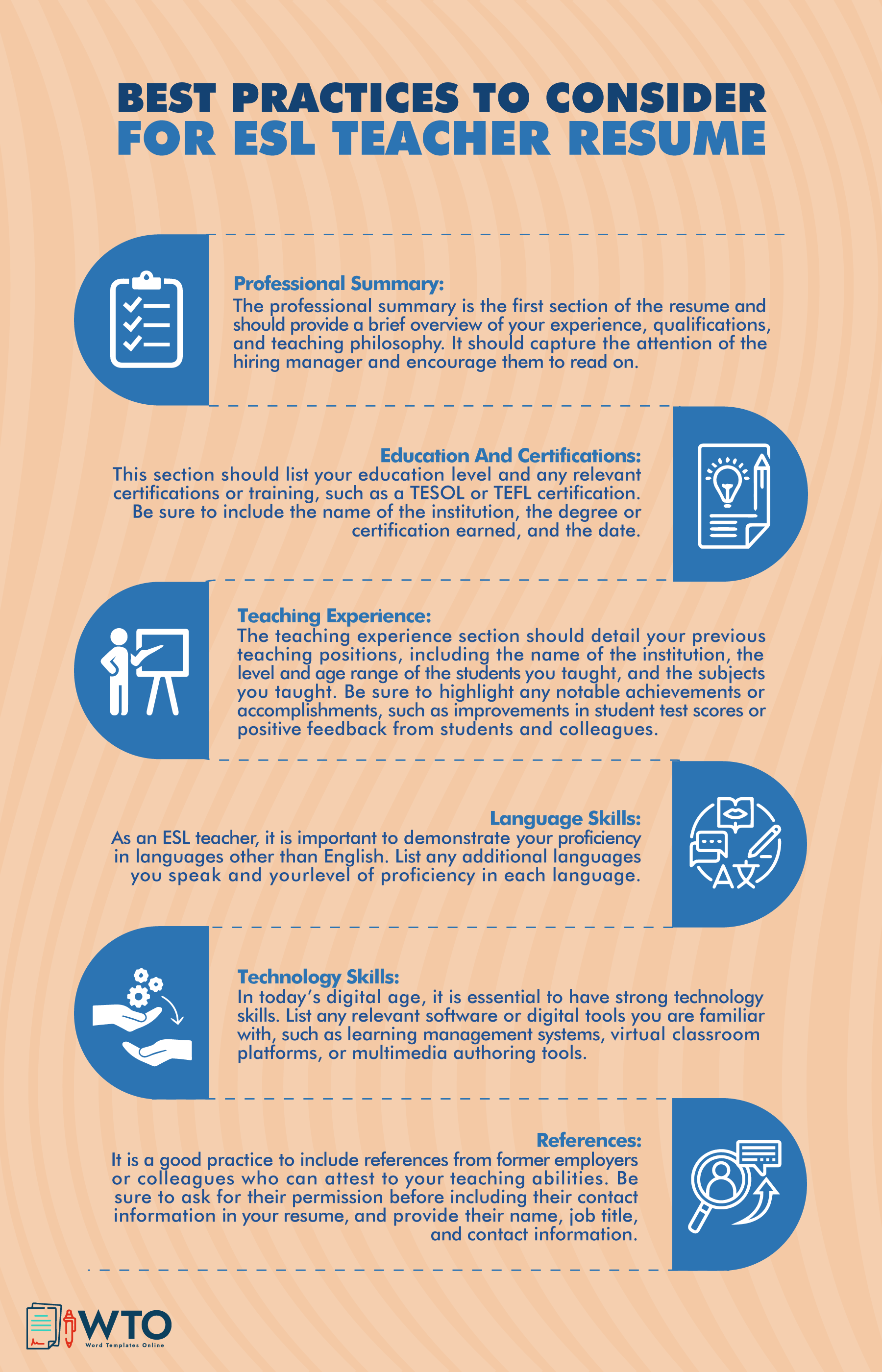 This infographic is about practices for ESL teacher resume.