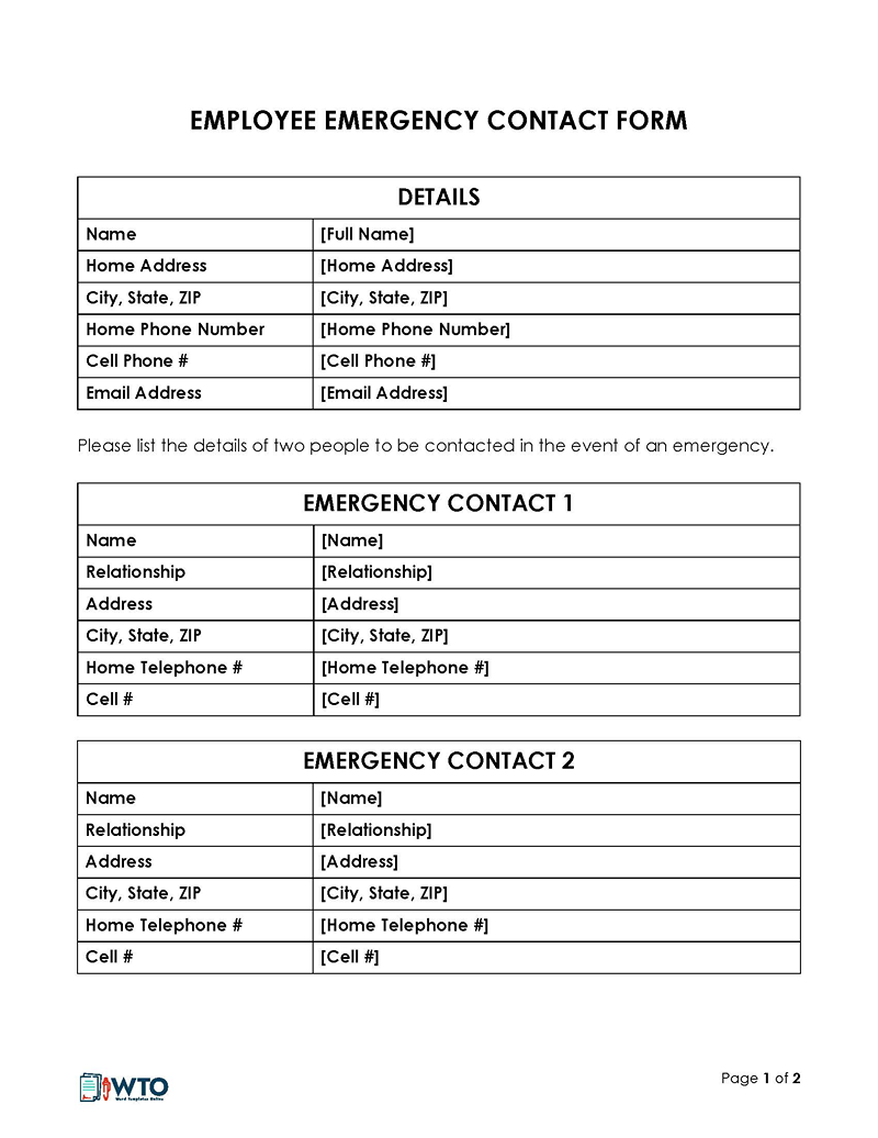 Editable Employee Emergency Contact Form 06 for Word