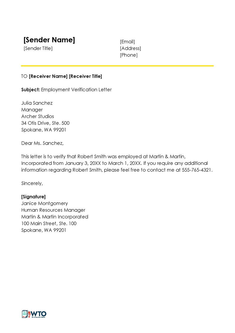 Free Editable Corporate Employee Employment Verification Letter Sample as Word Document