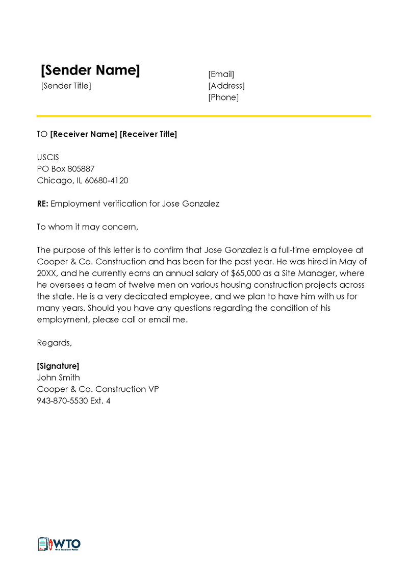 Sample Employment Verification Letter