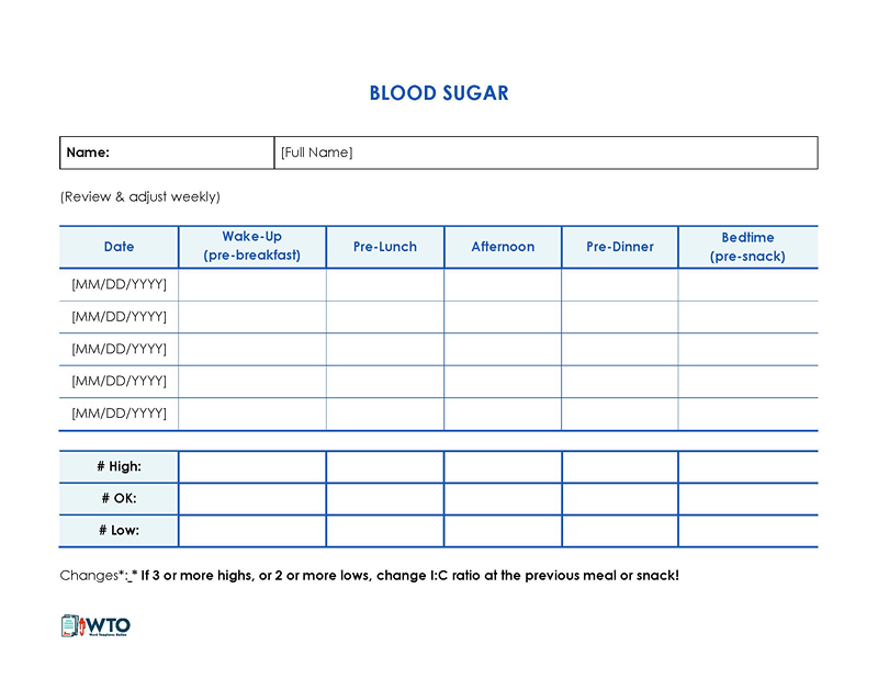 Great Fillable Daily Blood Sugar Log Sheet Template 01 for Word File