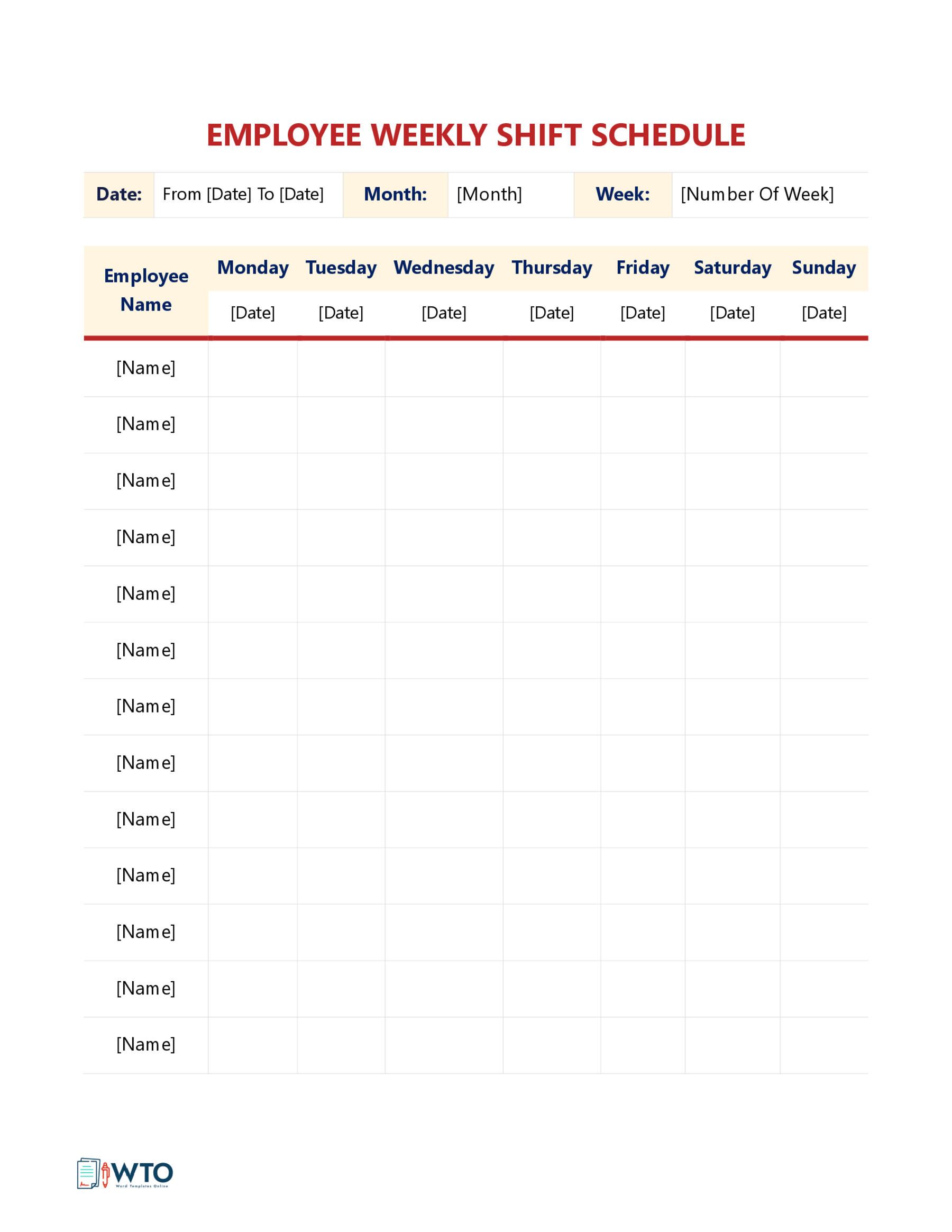 Employees’ Weekly Shift Schedule Example - Sample Document