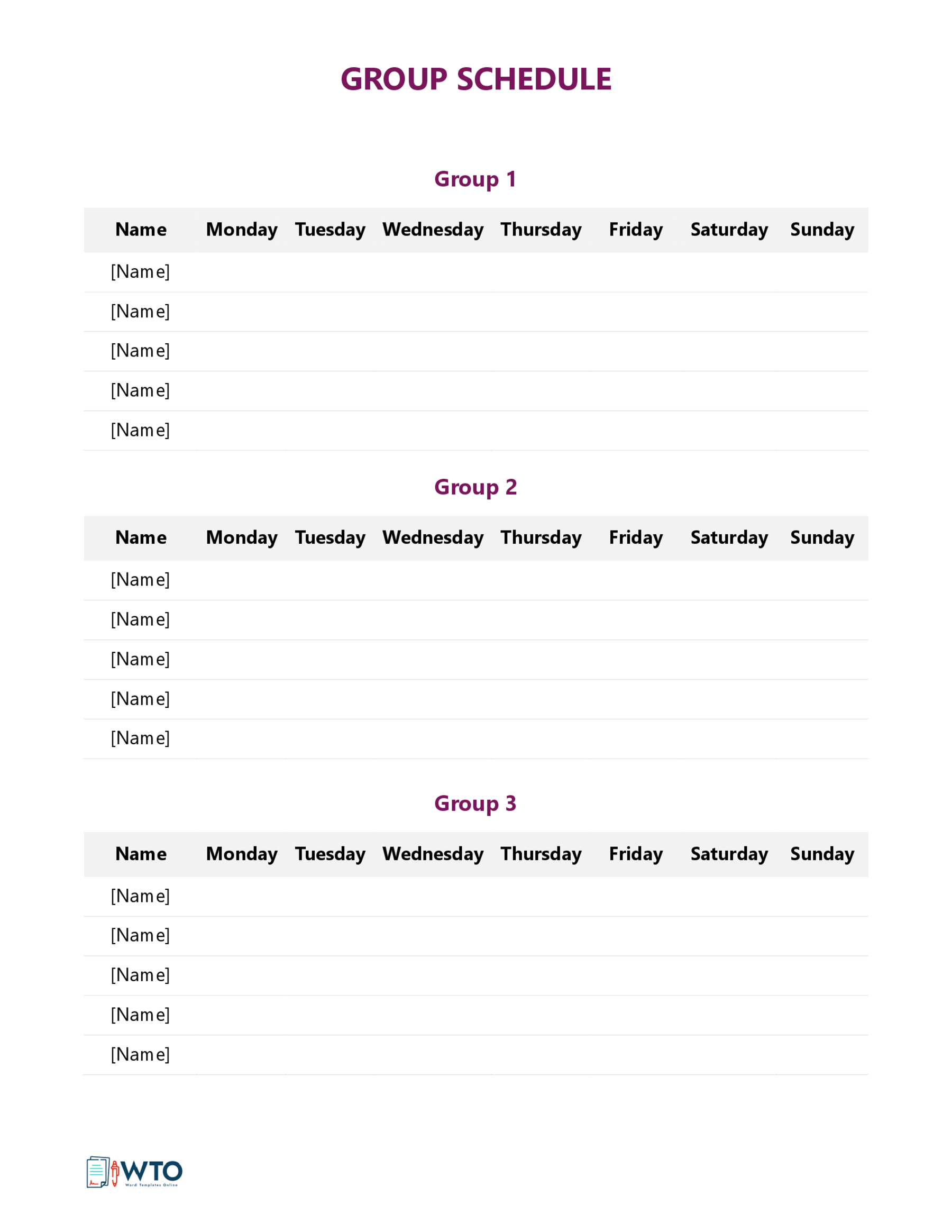 Group Schedules Example - Sample Document