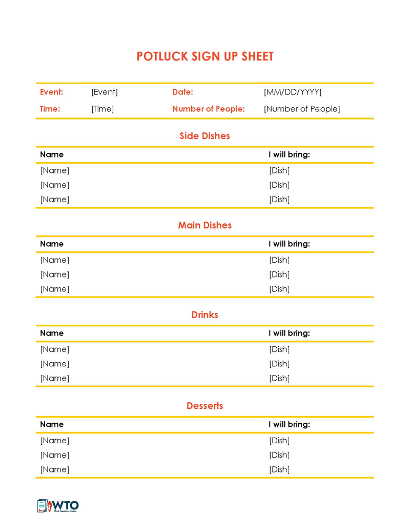 Potluck Sign-up Sheets
