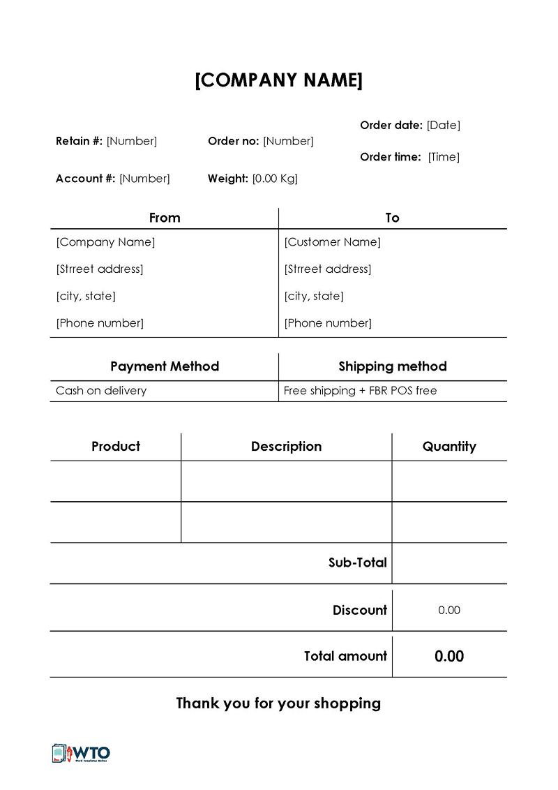 Great Printable Shipping Label with Payment and Shipping Method Template in Word Format