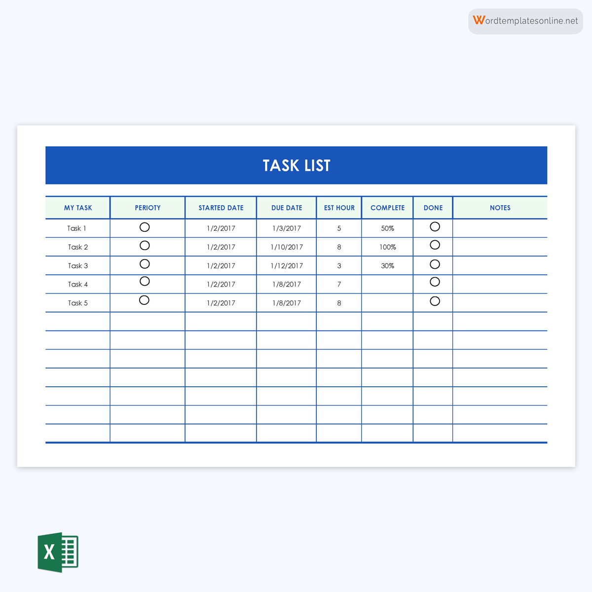 Task Assignment list Template Excel
