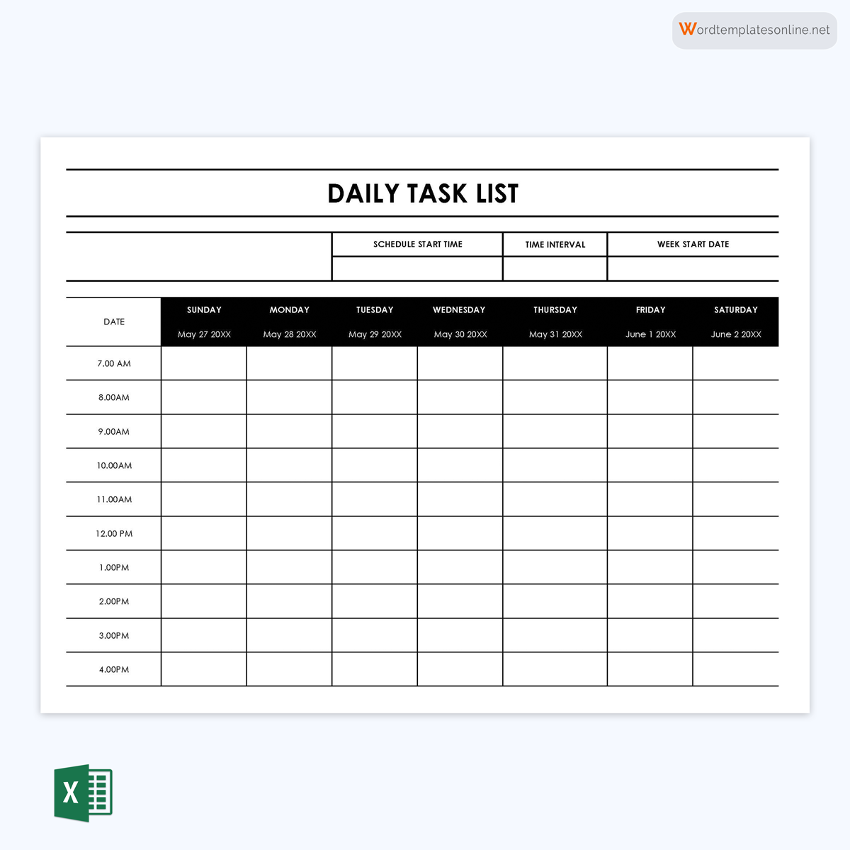 Downloadable Daily Task List Template for Excel Format