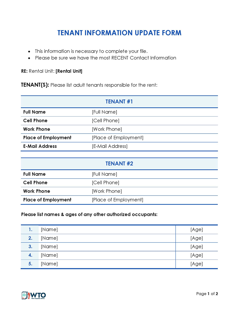 Tenant Information Update