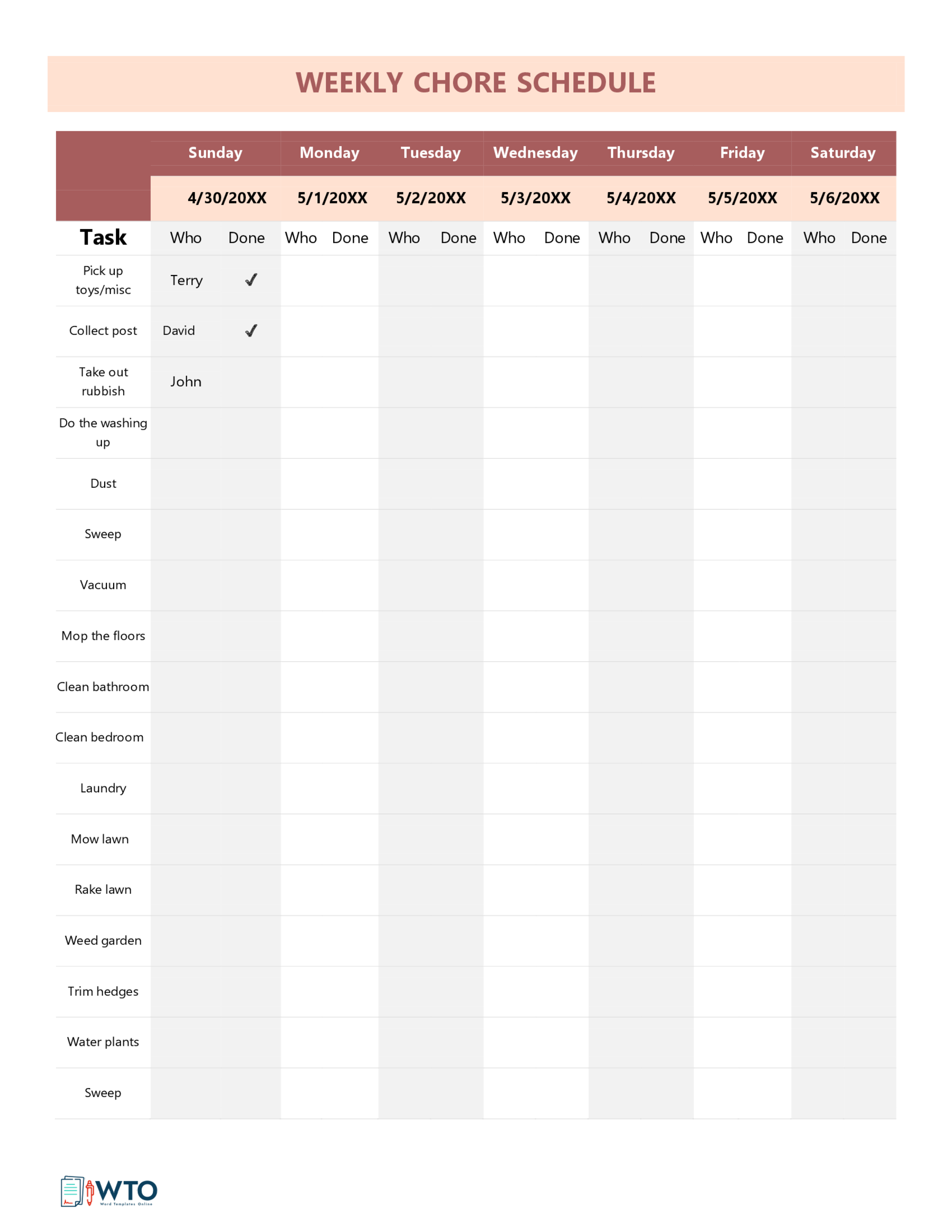Weekly Chores Schedule Example - Sample Document