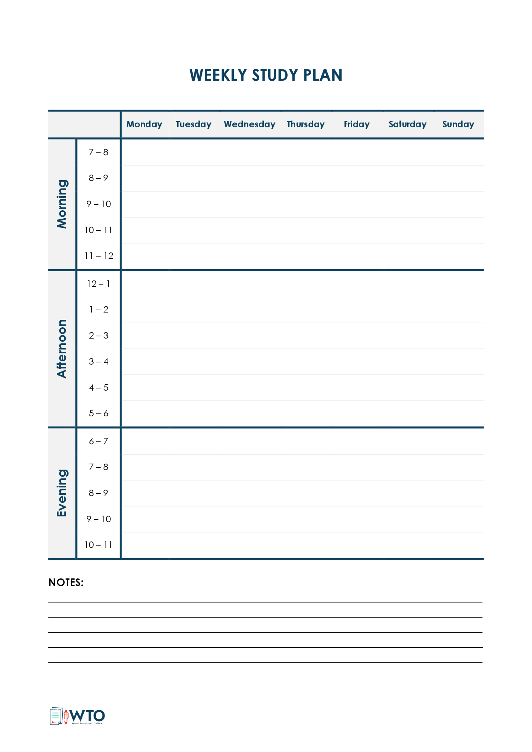 Weekly Study Plan Example - Sample Document