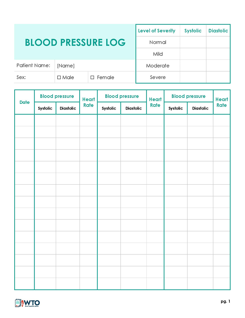 Free Blood Pressure Log Sheet 10 for Word