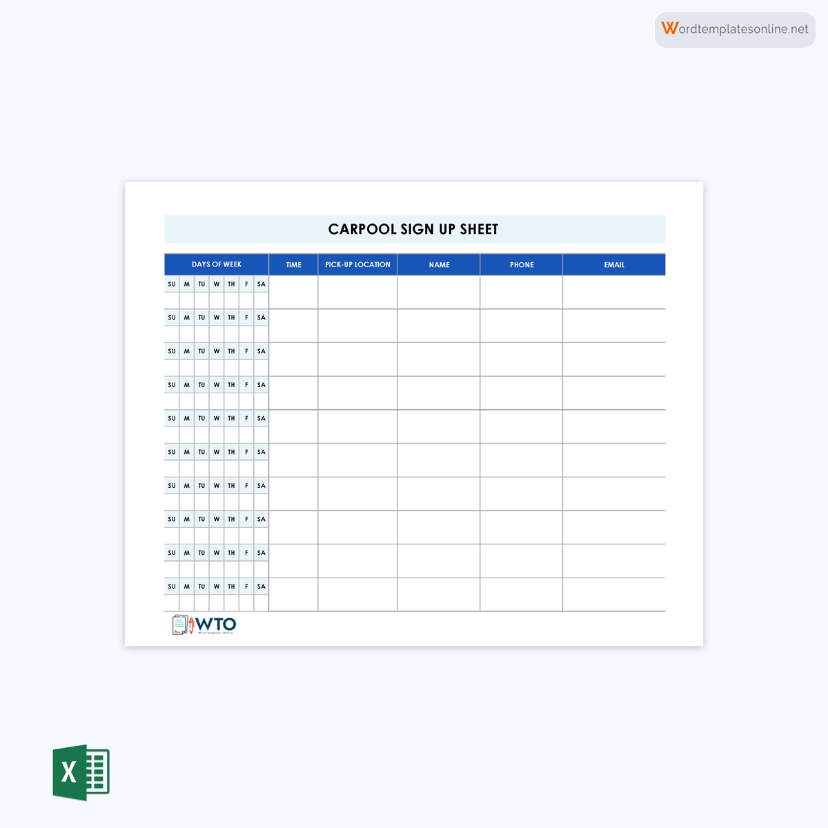 Free Carpool Sign-Up Sheet in Excel