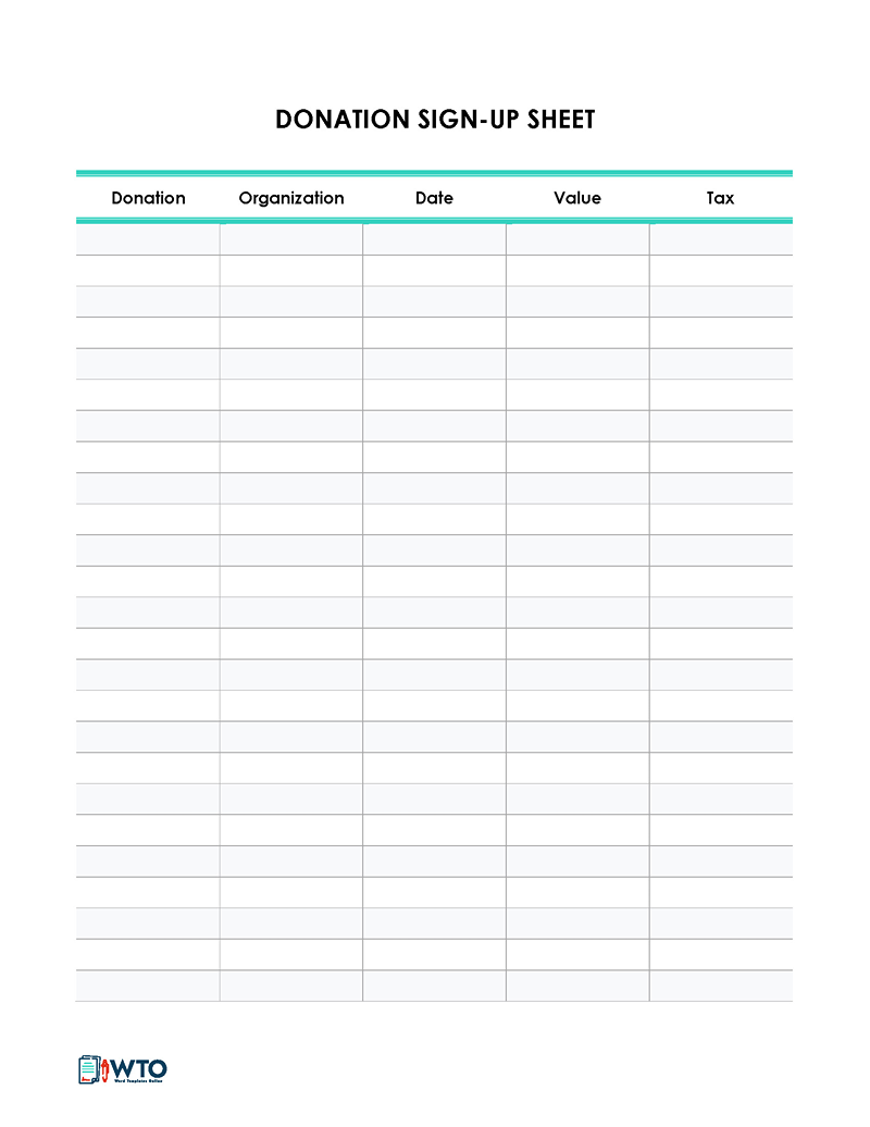 Donation Sign Up Sheet in word format