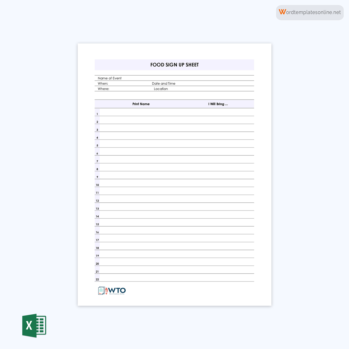 Excel format Food Sign-up Sheet