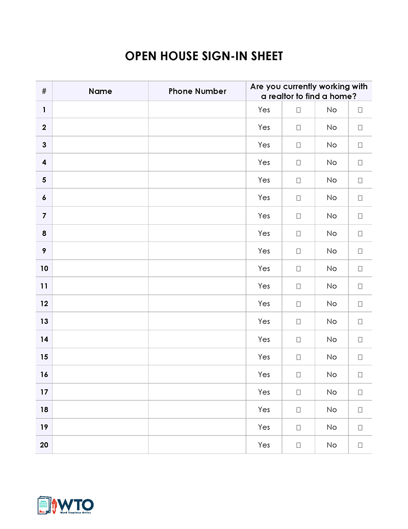 Free Open-House Sign-in Sheet in word format