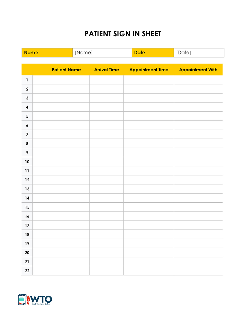 Editable Patient Sign-in Sheet in ms word