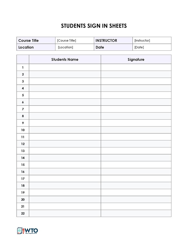 Free Student Sign-in Sheet template in word