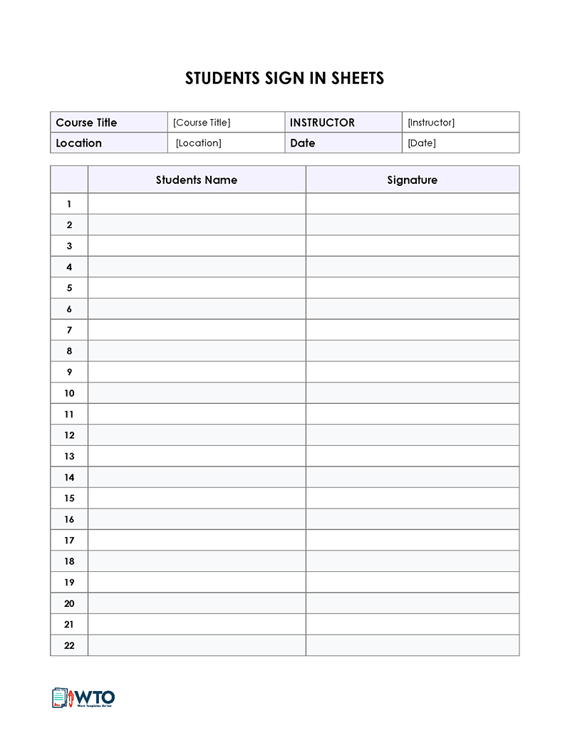 Printable Student Sign-in Sheet Template for Word File