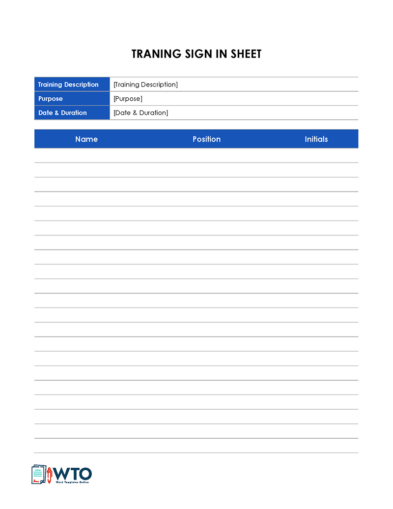 Training Sign-in Sheet in word format