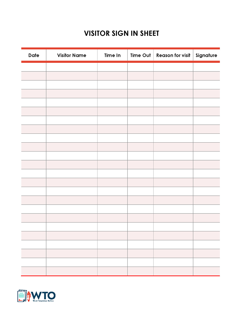 Word format Visitor Sign-in Sheet