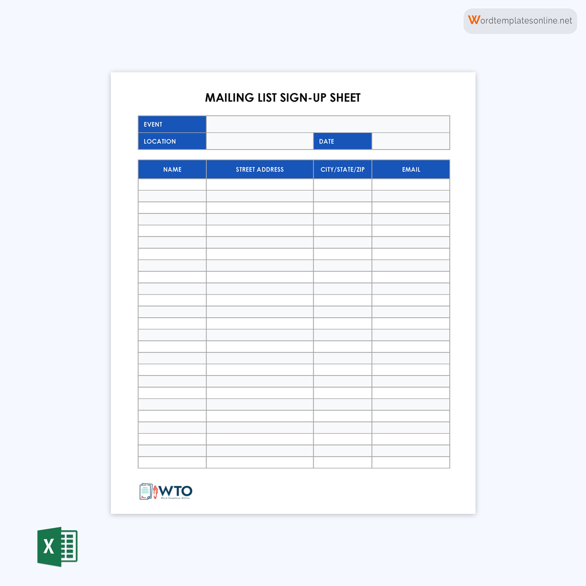 Free Mailing List-Sign-Up Sheet in Excel