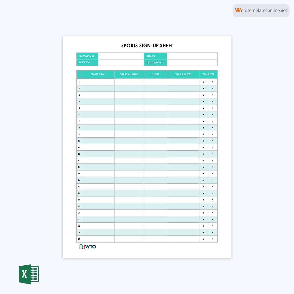 Basic Sports Sign-Up Sheet free download in ms word