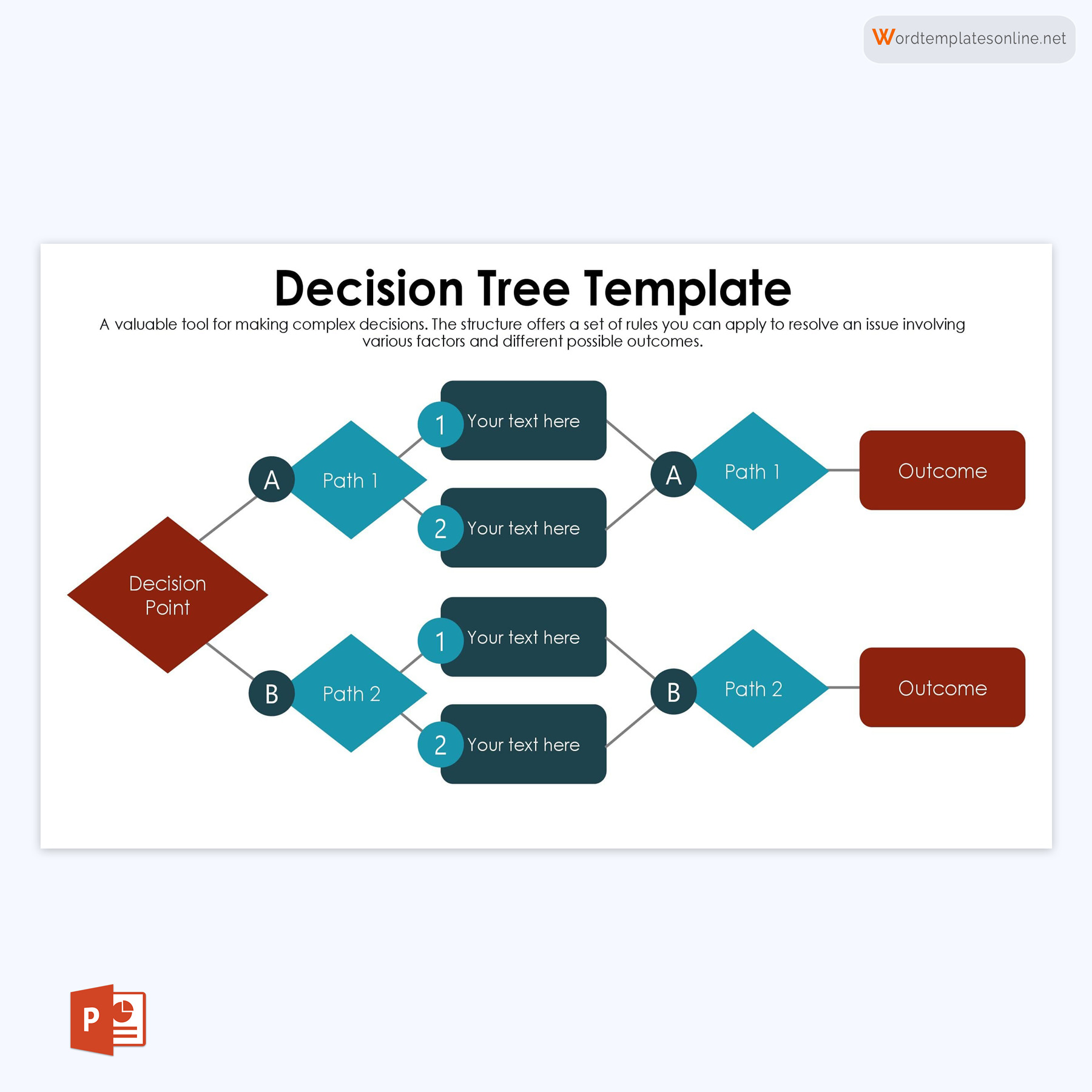 Free Downloadable Sideways Flowchart Decision Tree Template 03 for PowerPoint Slides