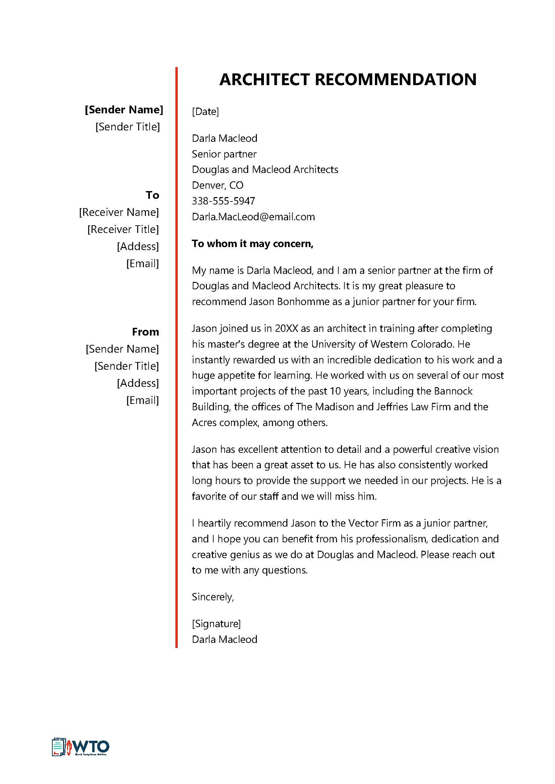 Free Architect Letter of recommendation Example