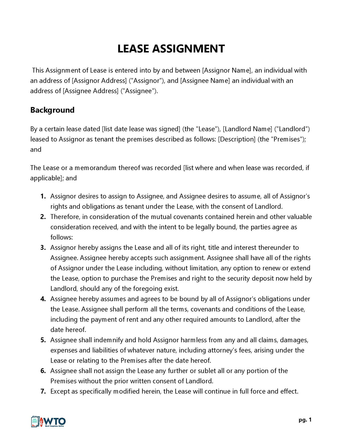 Great Downloadable Lease Assignment Agreement Form 06 as Word File