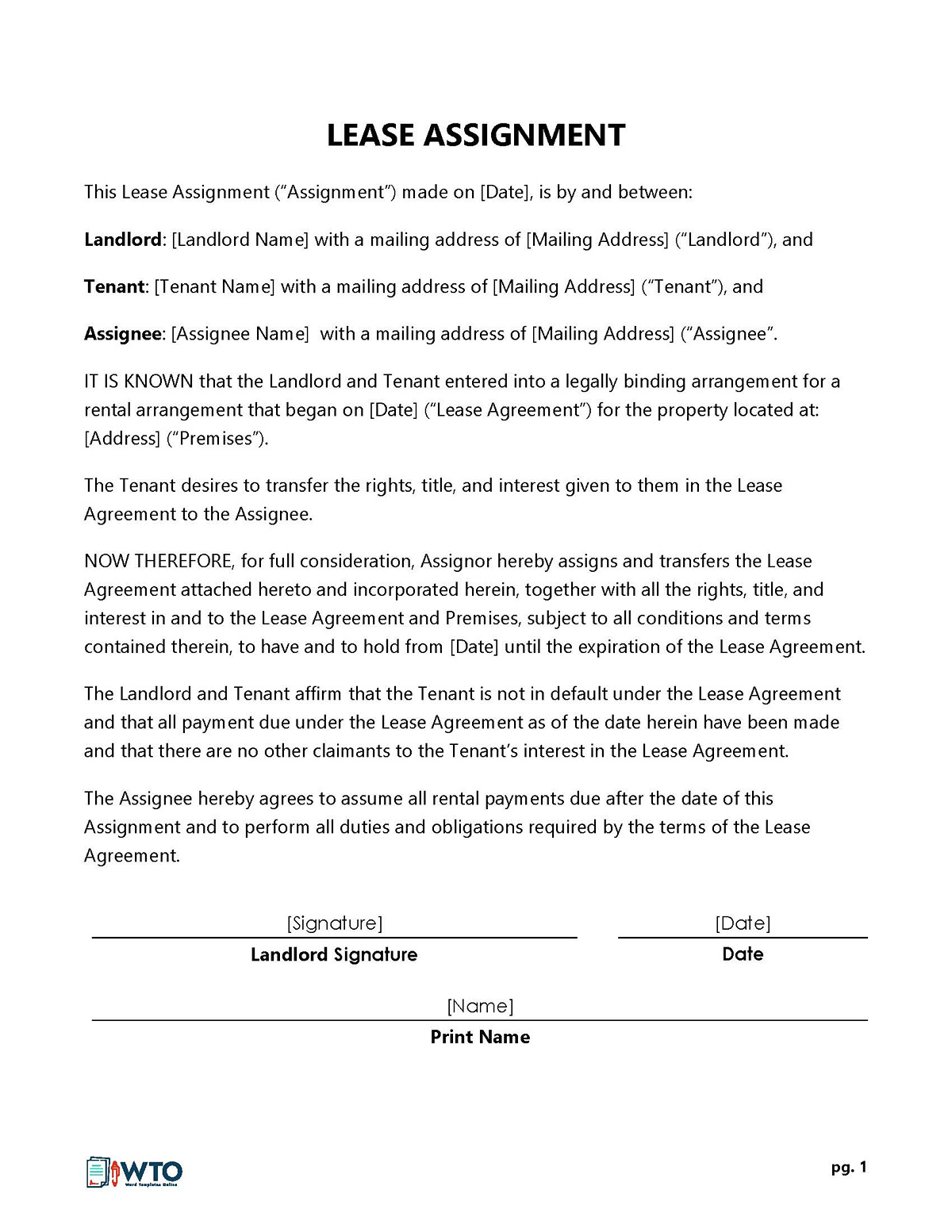 Free Editable Lease Assignment Agreement Form 01 as Word File