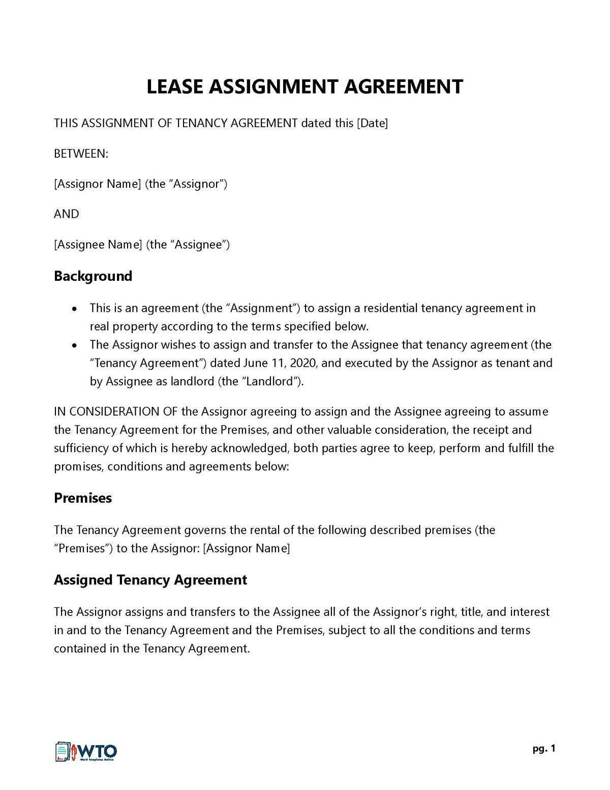 Assignment of Lease Example - Sample Document