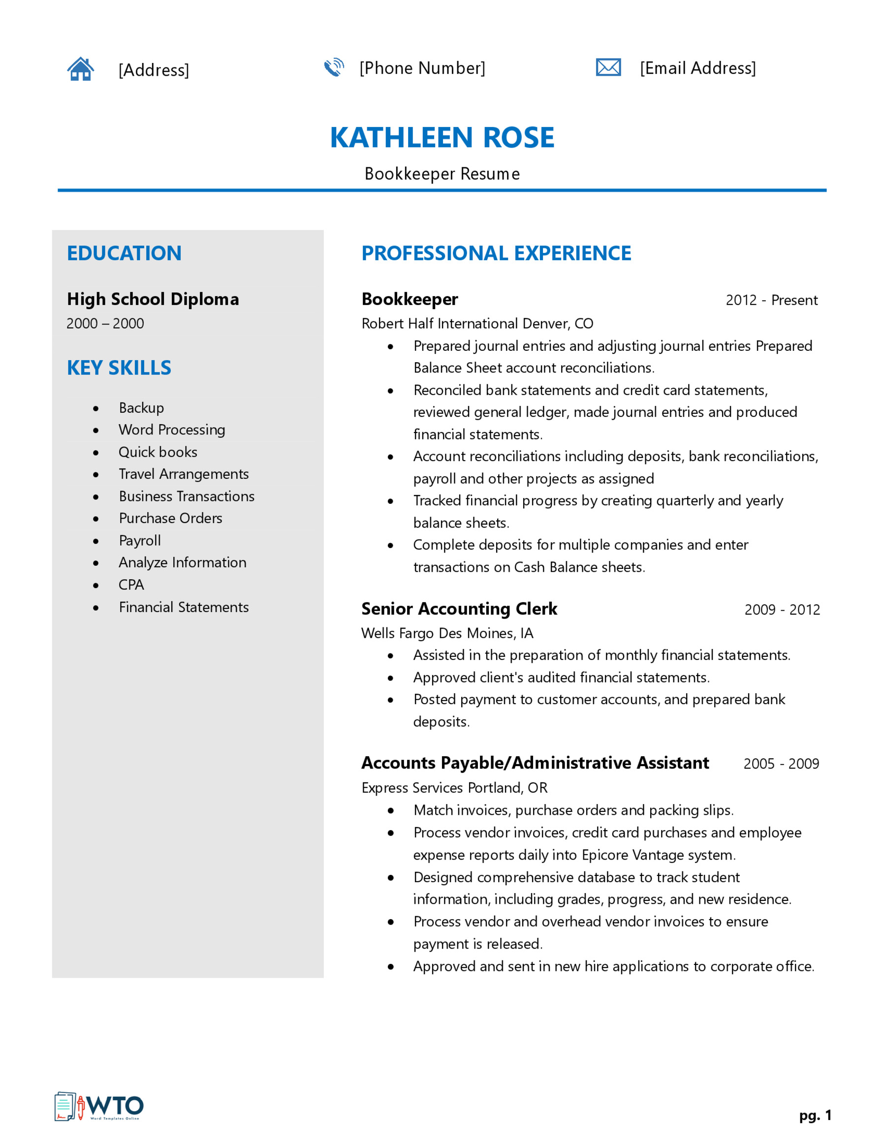 Bookkeeper Resume - Creative and Eye-catching Template