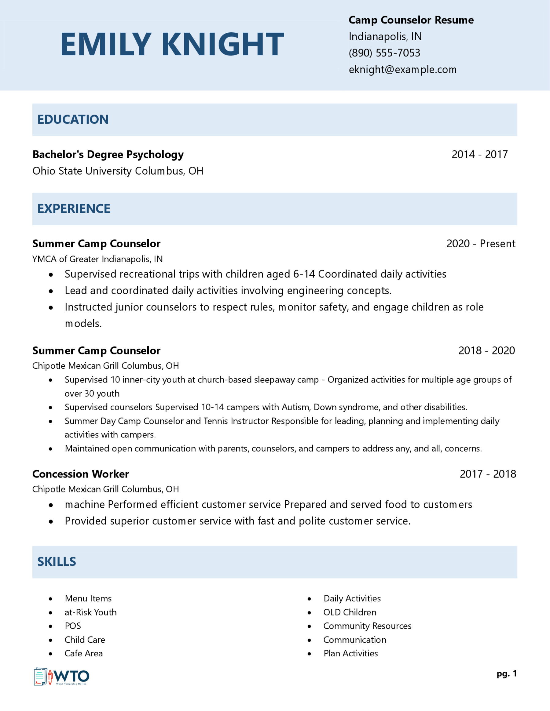 Camp Counselor Resume - Effective Format