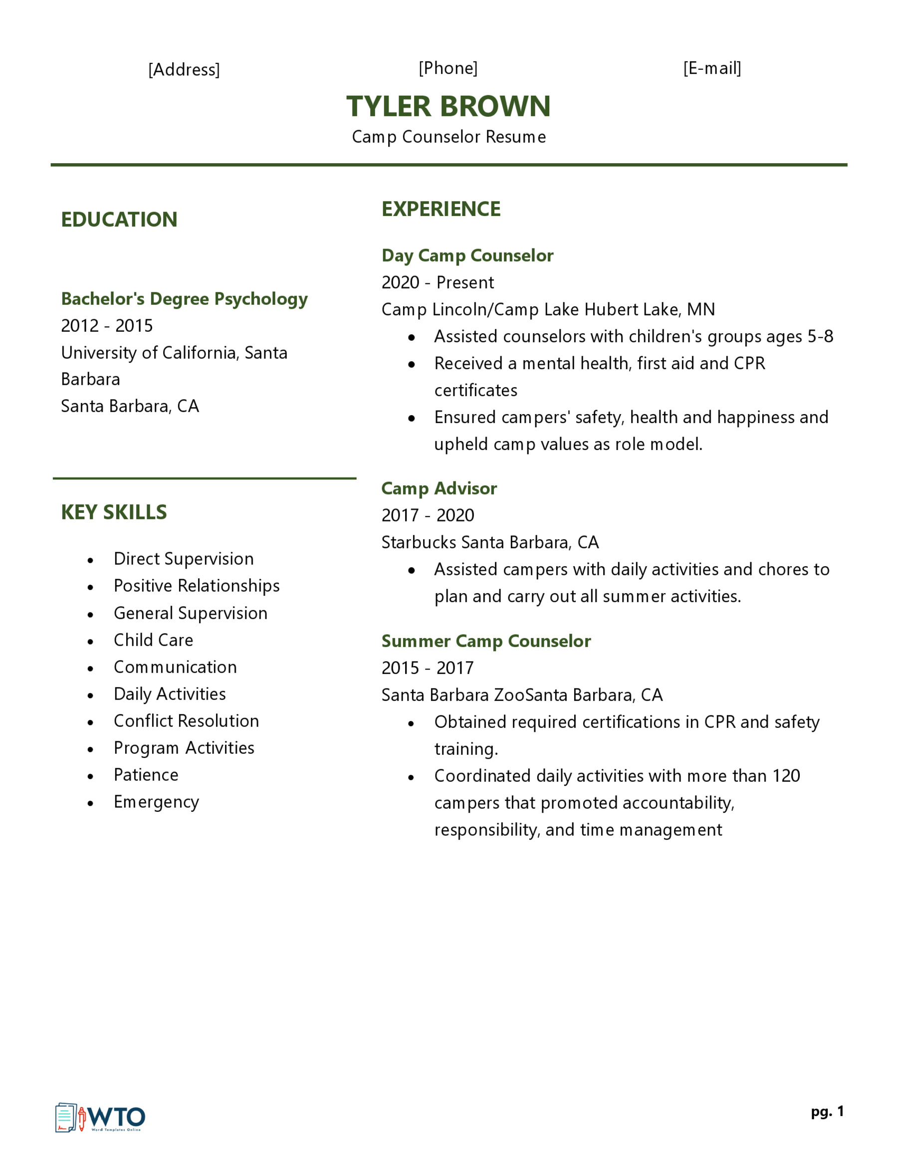 Camp Counselor Resume - Creative and Eye-catching Template