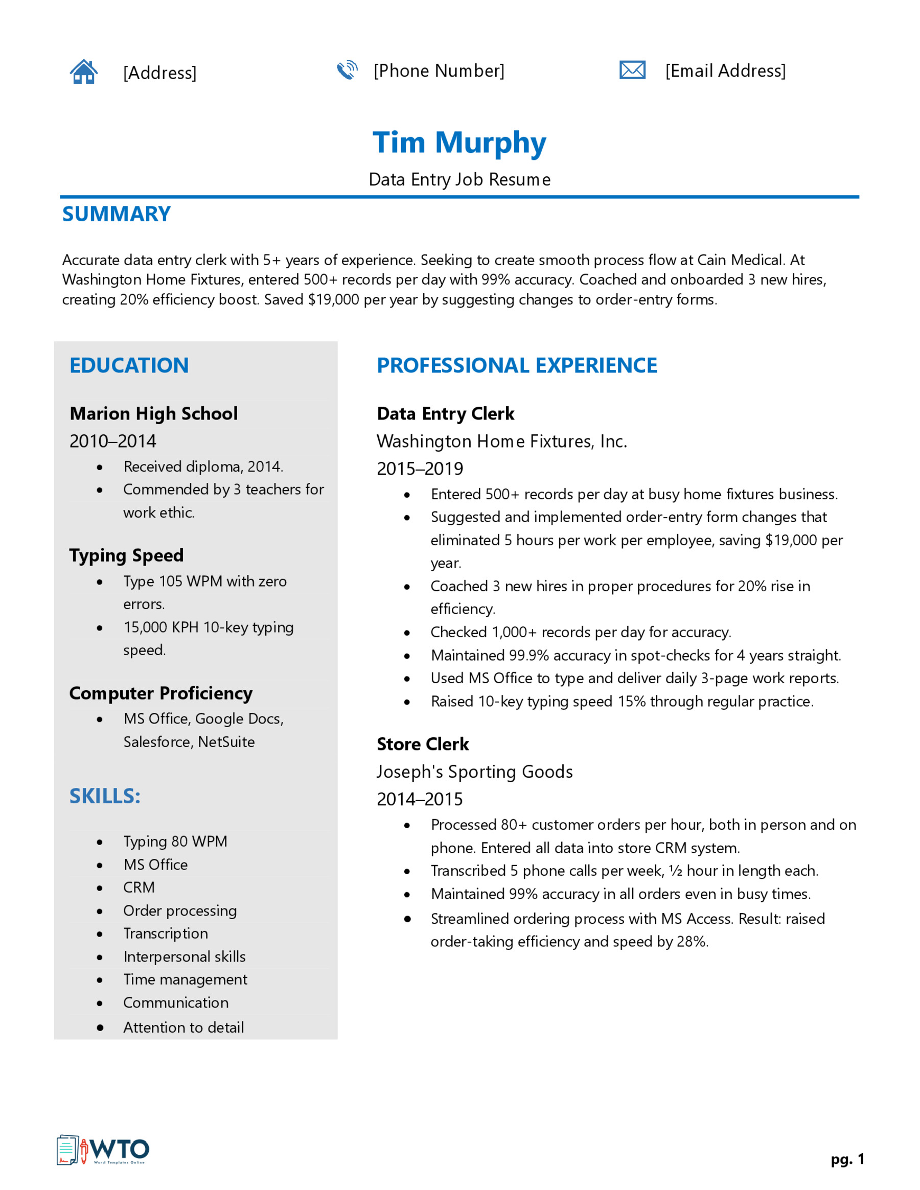 Data Entry Job Resume - Creative and Eye-catching Template