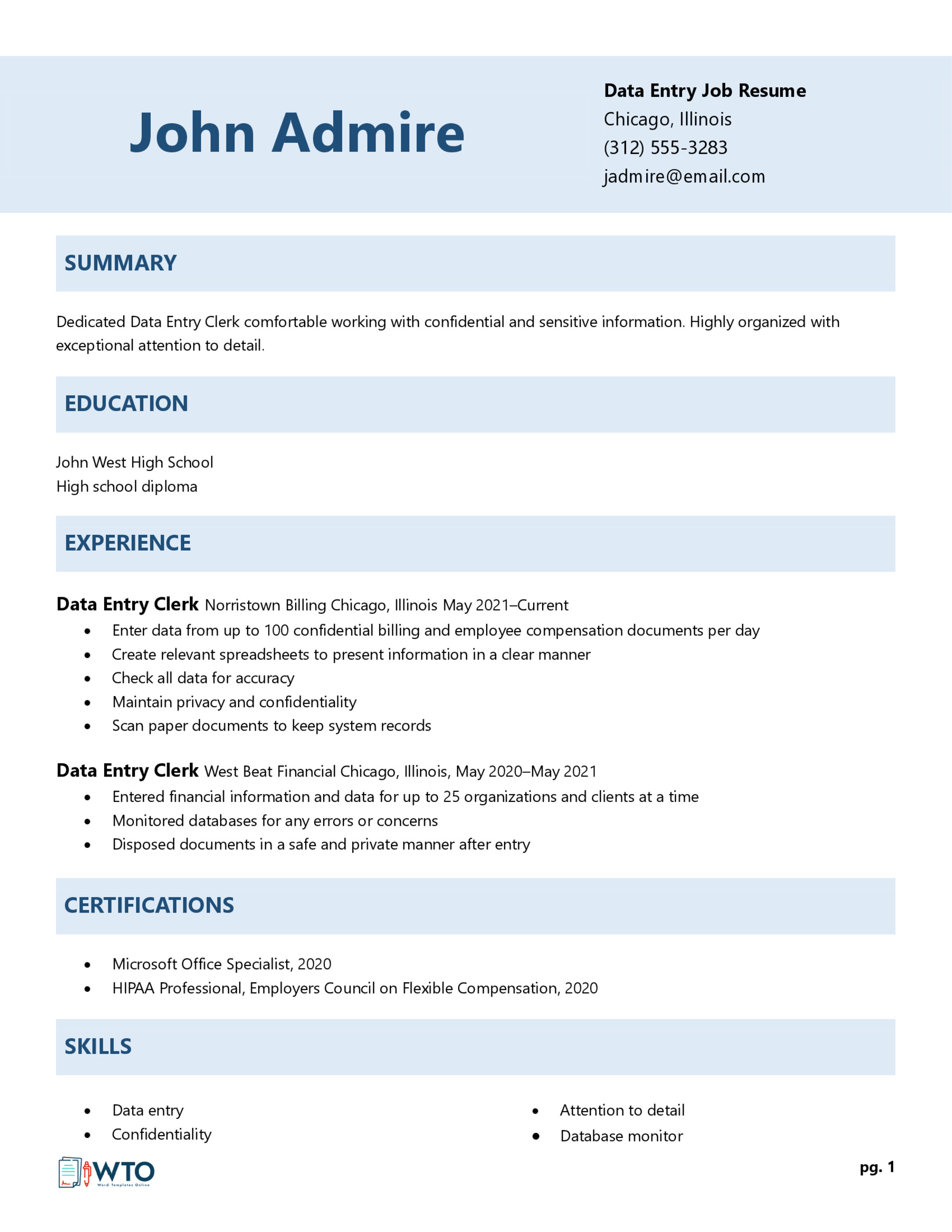 Data Entry Job Resume - Effective Format