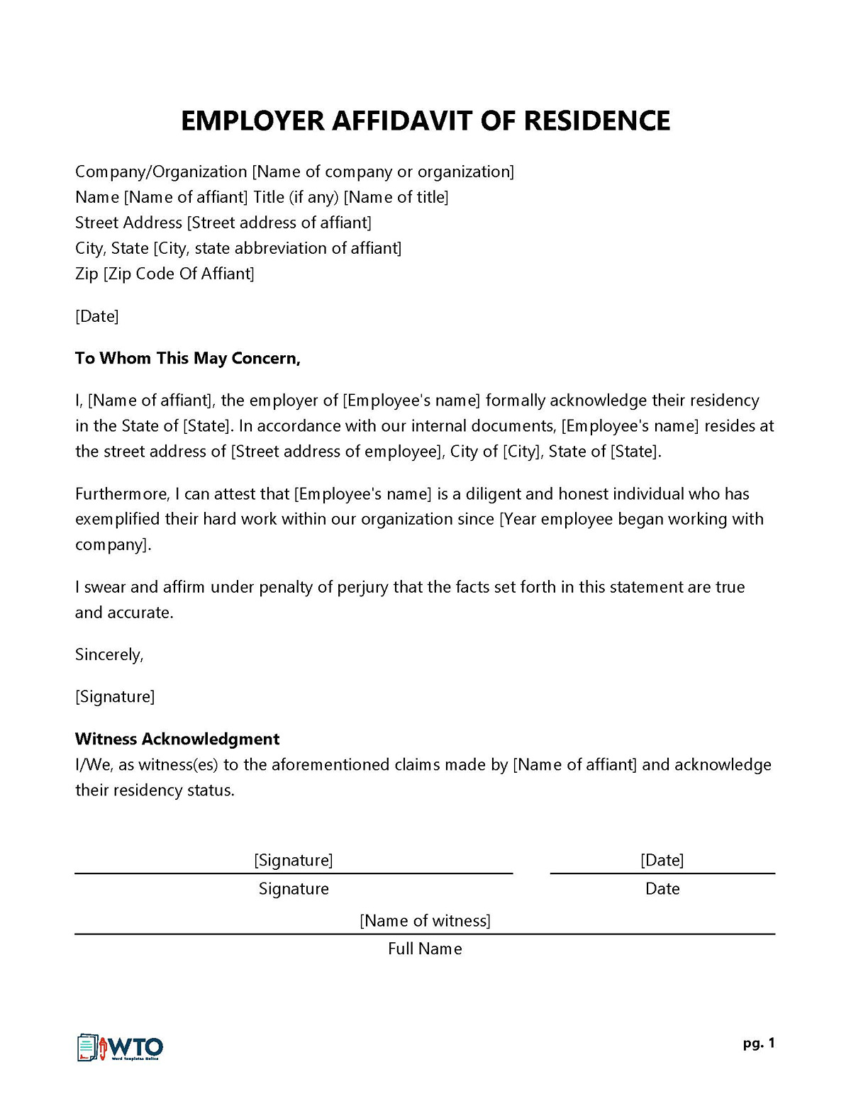 Editable Employer Proof of Residency Letter for Word