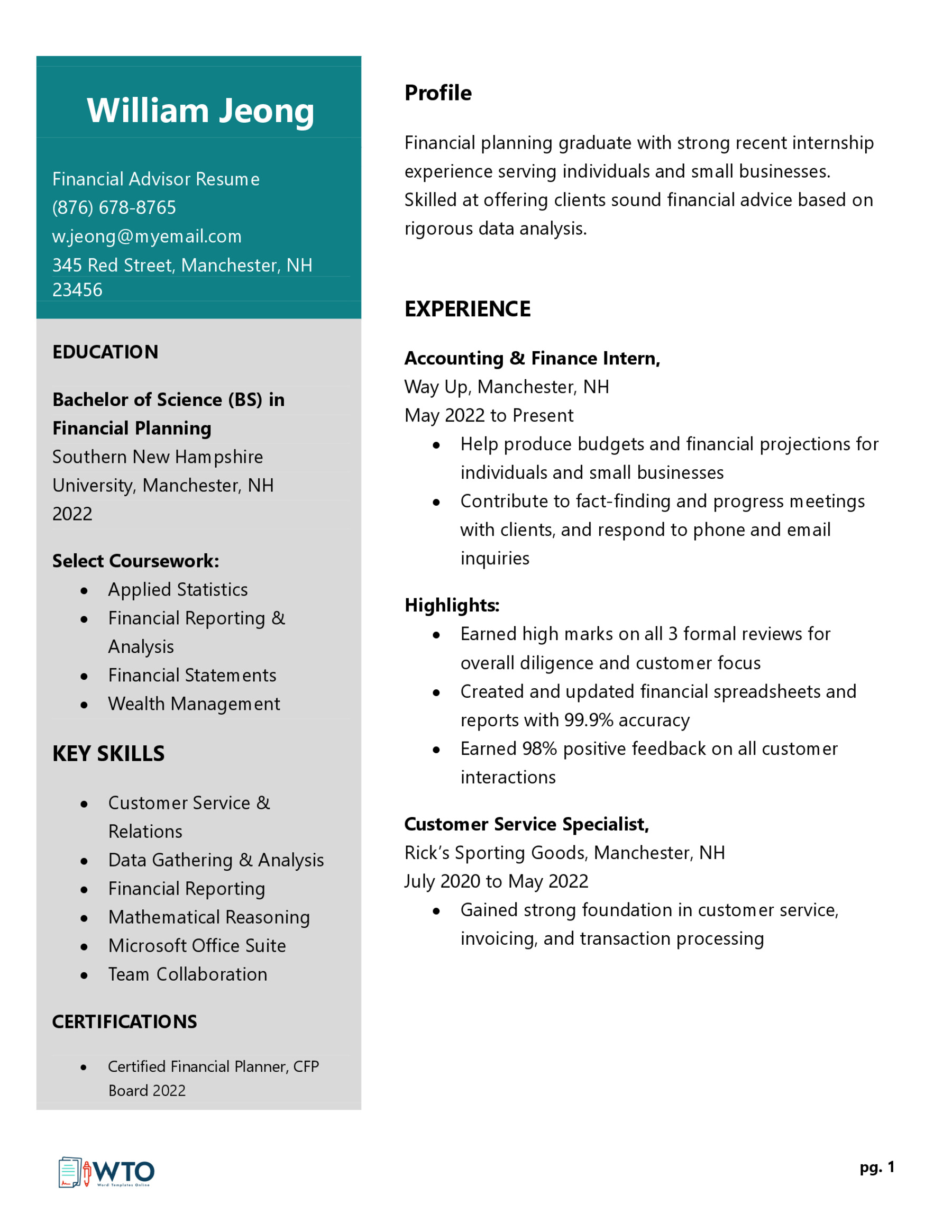 Financial Advisor Resume Template - Ready-to-Use Word Document
