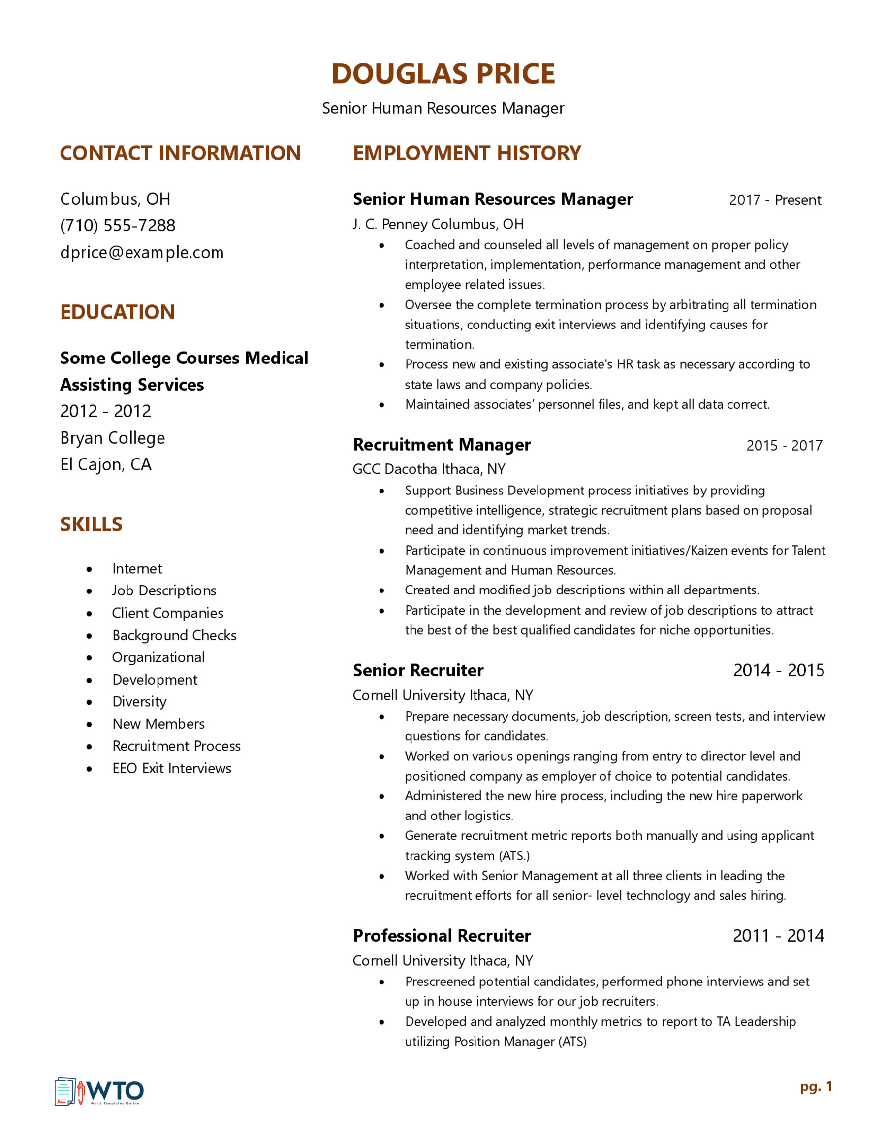 HR Manager Resume Template - Creative Example