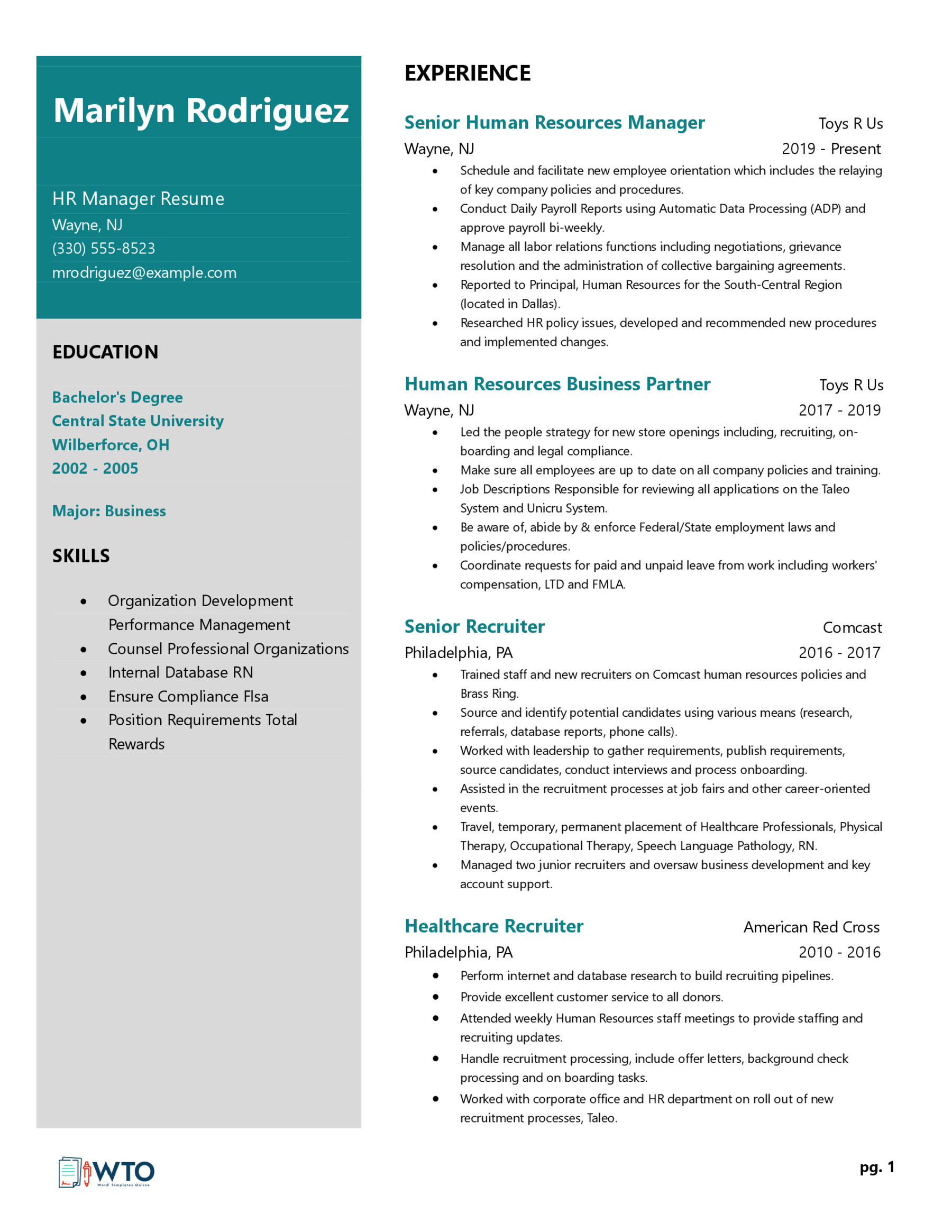 HR Manager Resume Example - Effective Format