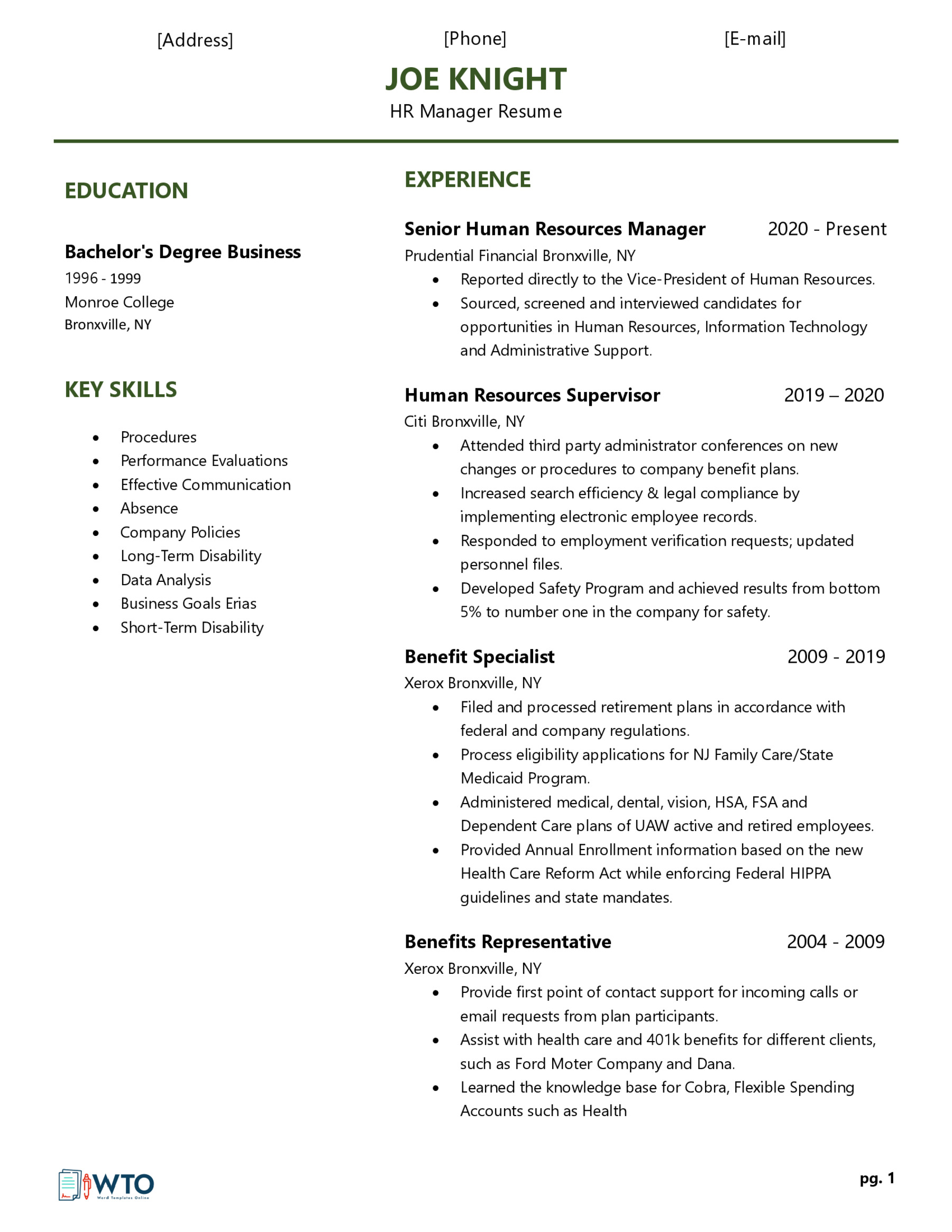 HR Manager Resume Template - Ready-to-Use Word Document