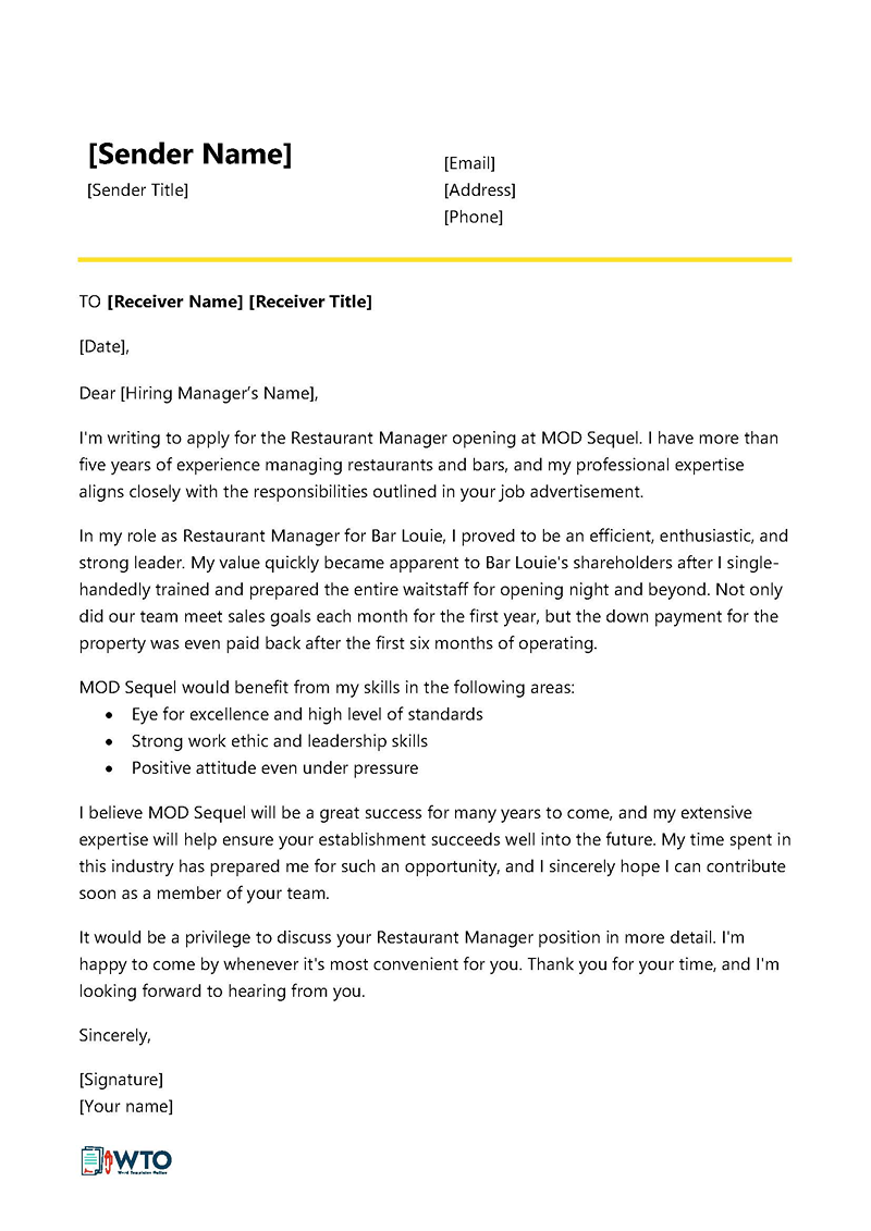 Free Word job application letter template 06