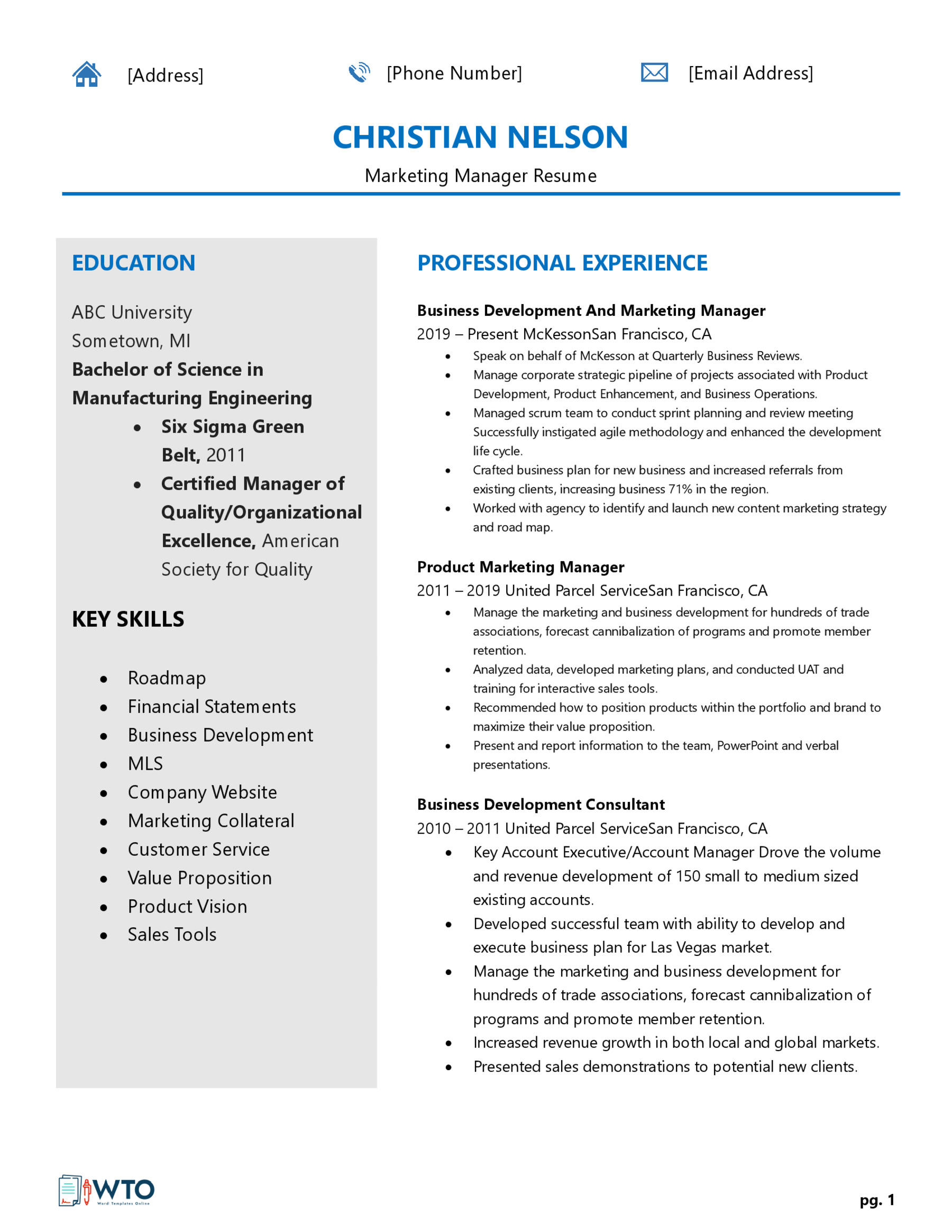 Marketing Manager Resume Template - Ready-to-Use Word Document