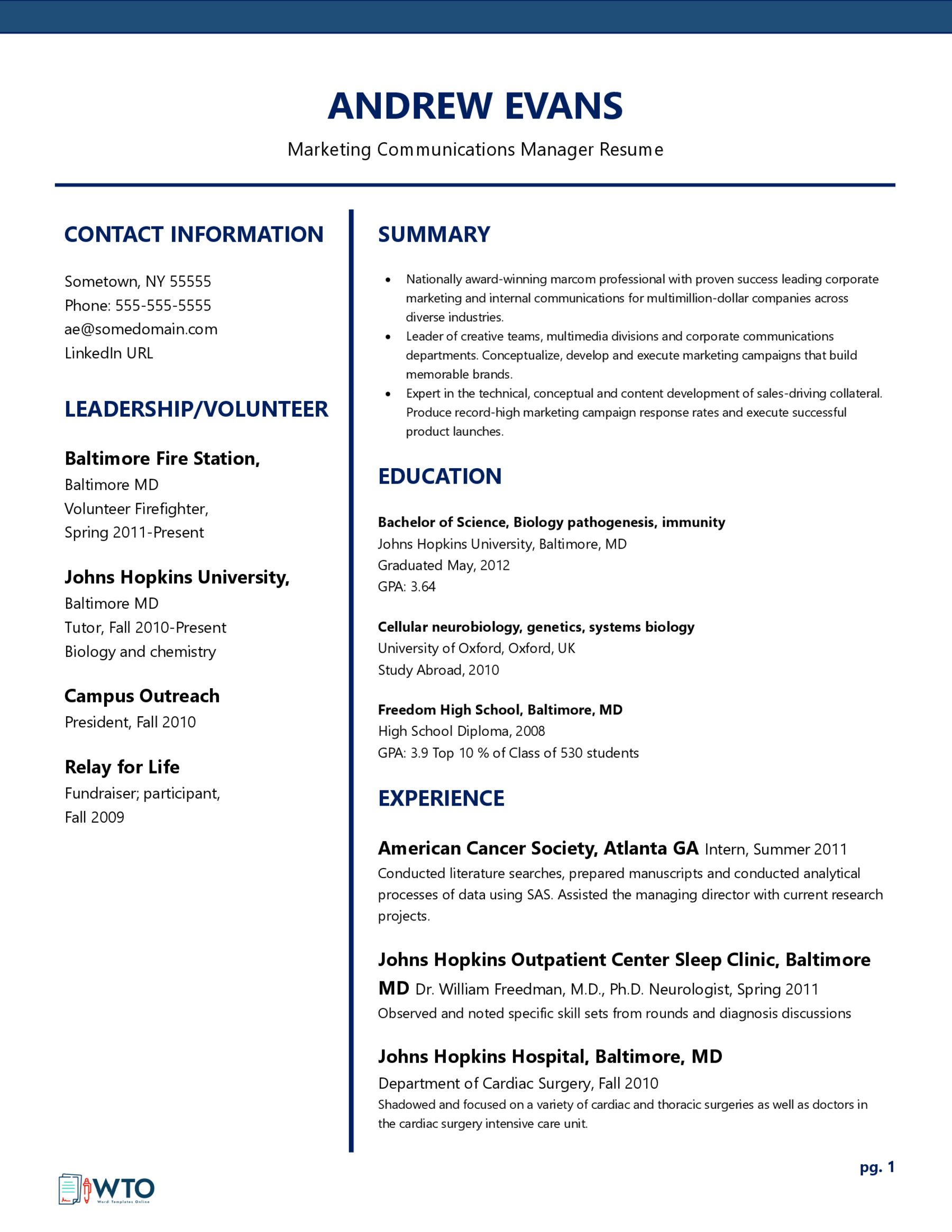 Downloadable Marketing Manager Resume Template - Word Format