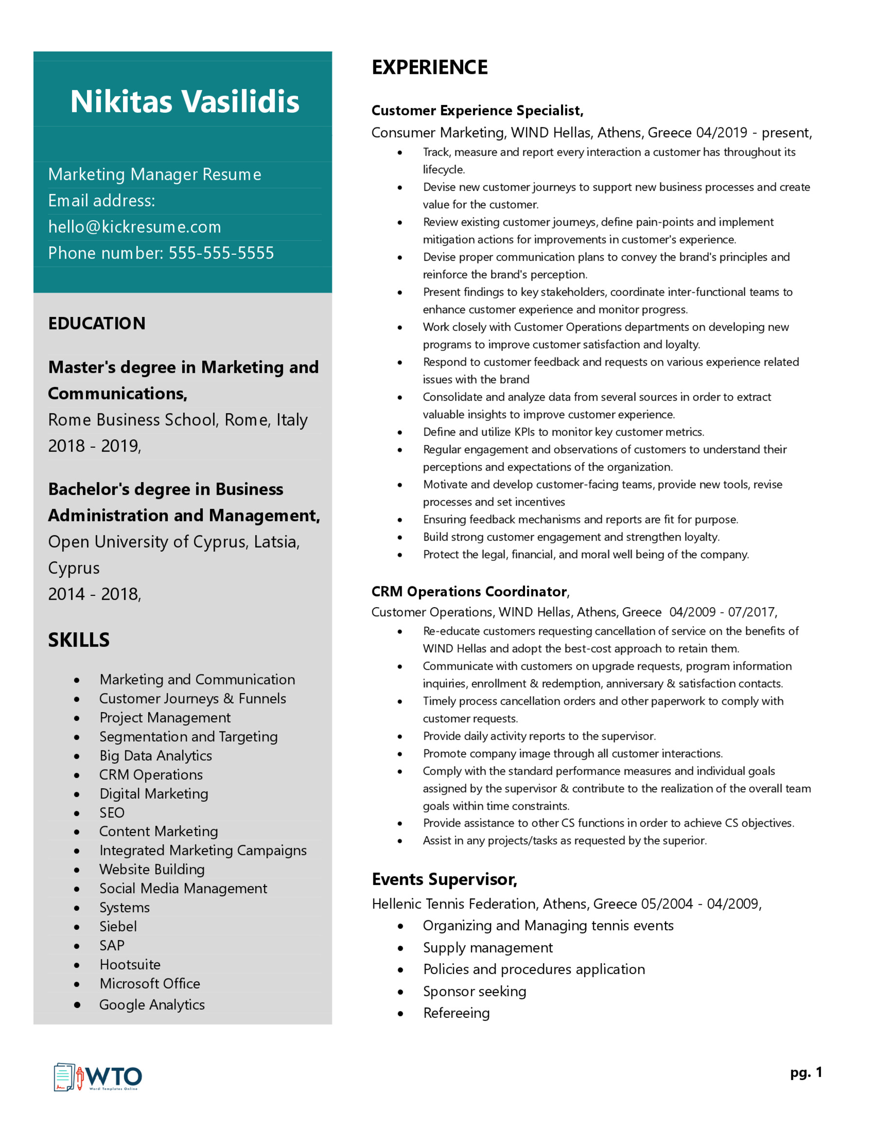 Marketing Manager Resume Example - Effective Format