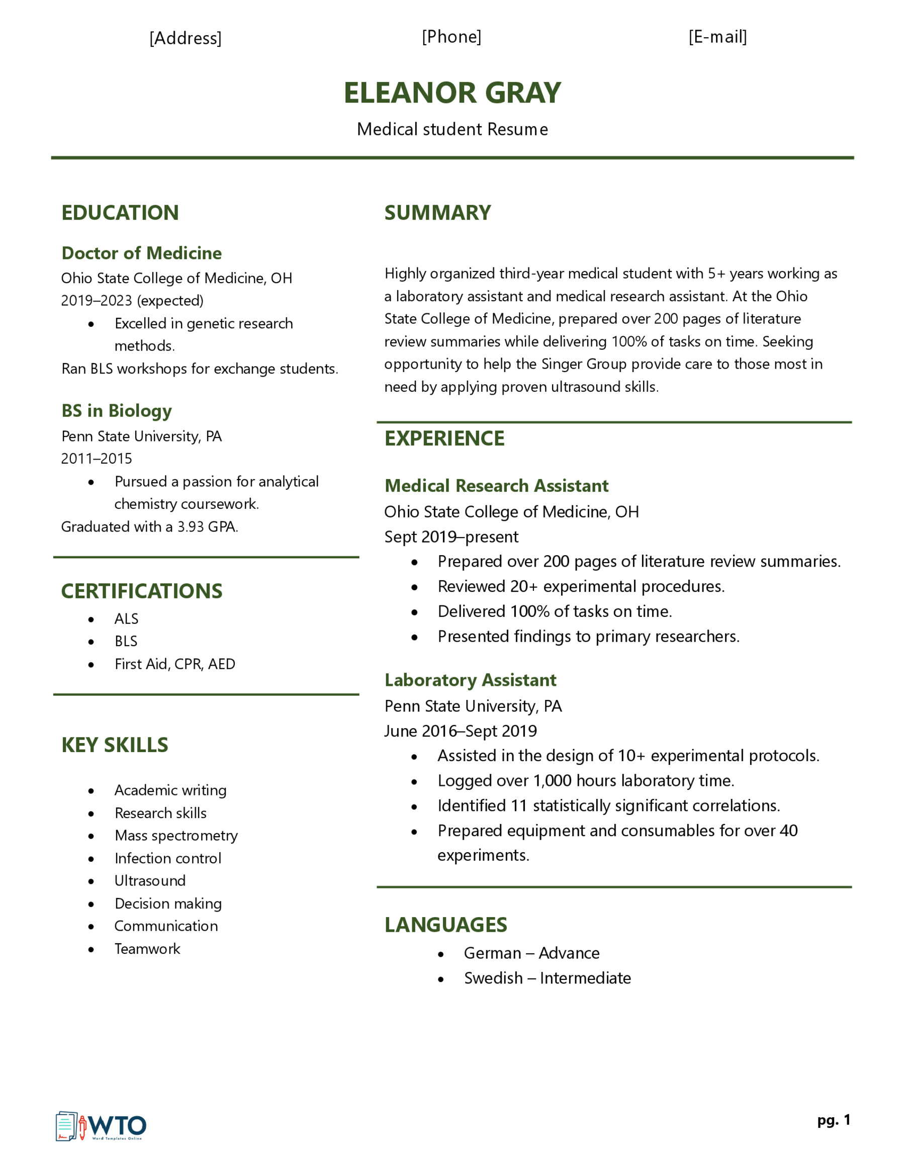 Medical Students Resume Template - Simple and Clean Design