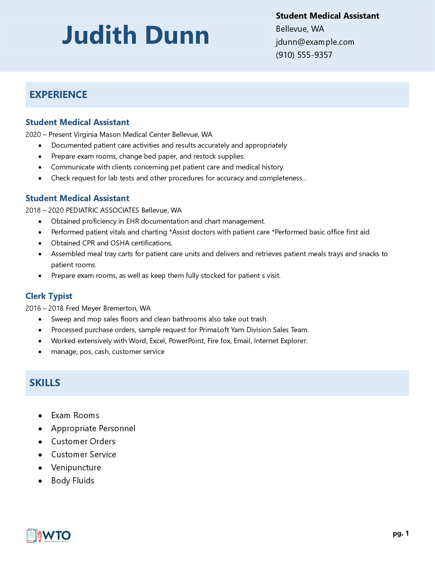Medical Students Resume Template - Customizable Format