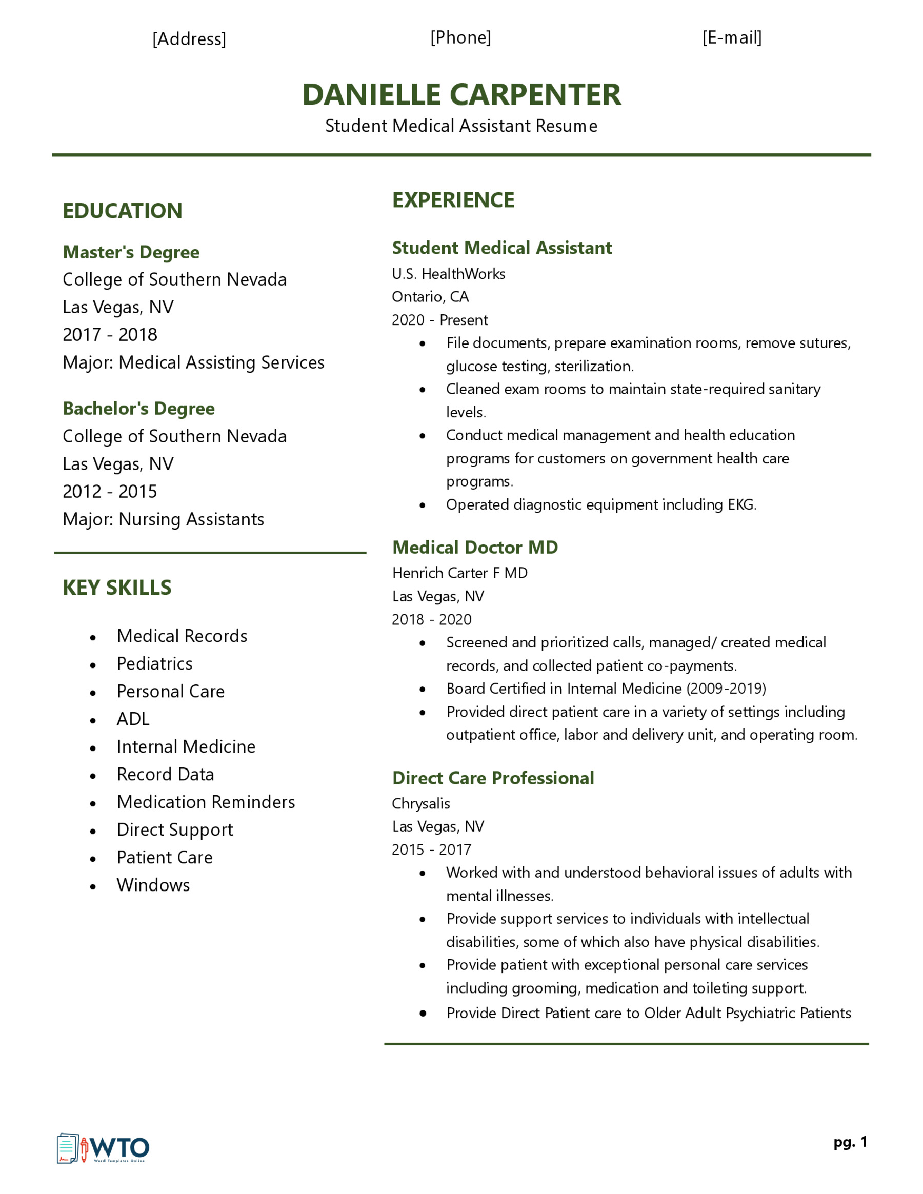 Editable Medical Students Resume Form - Free Template